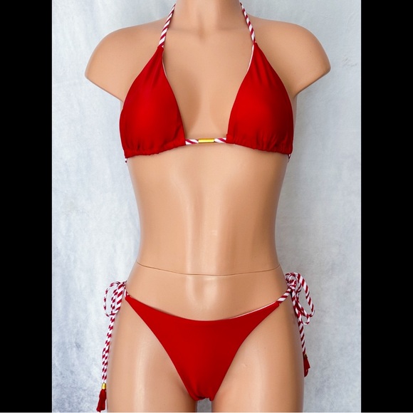 Red, White & Gold, Tassel, Bikini Set - Picture 1 of 7